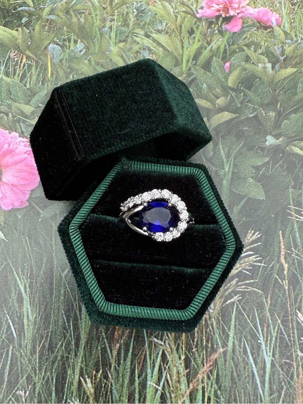 Elegant lab created sapphire on a 925 band size 6